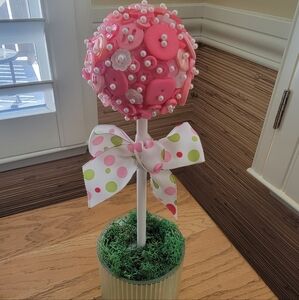 Pink Button Topiary Centerpiece